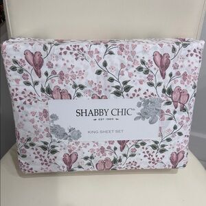 Shabby Chic "Lovey Bird" Blush/White/Green Floral/Hearts/Birds KING Sheet Set